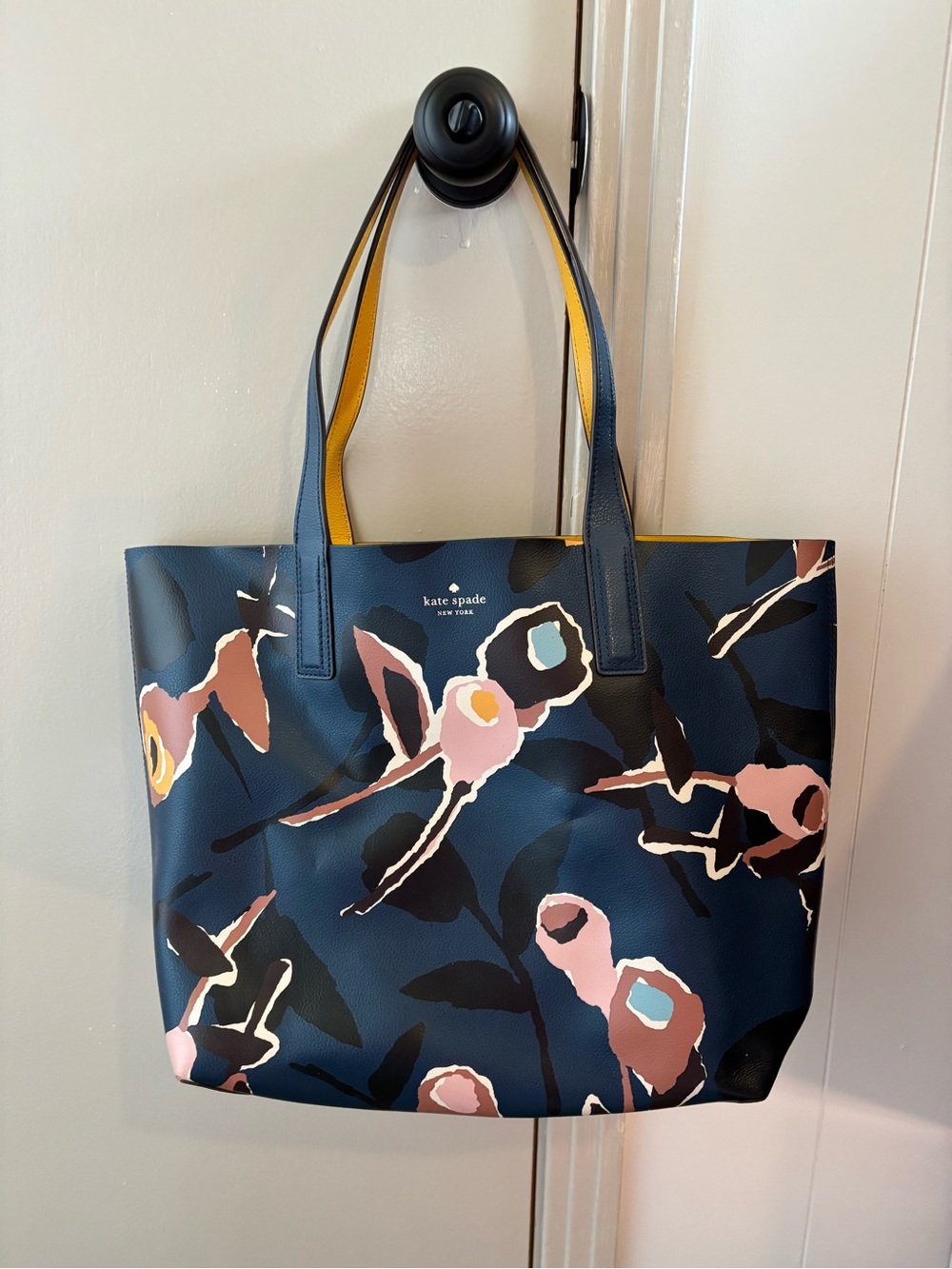 kate spade navy floral print tote with pink accents reversible!
